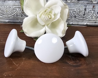 Vintage 1.5” White Porcelain Drawer Knobs - Made in Japan - Salvage Hardware set
