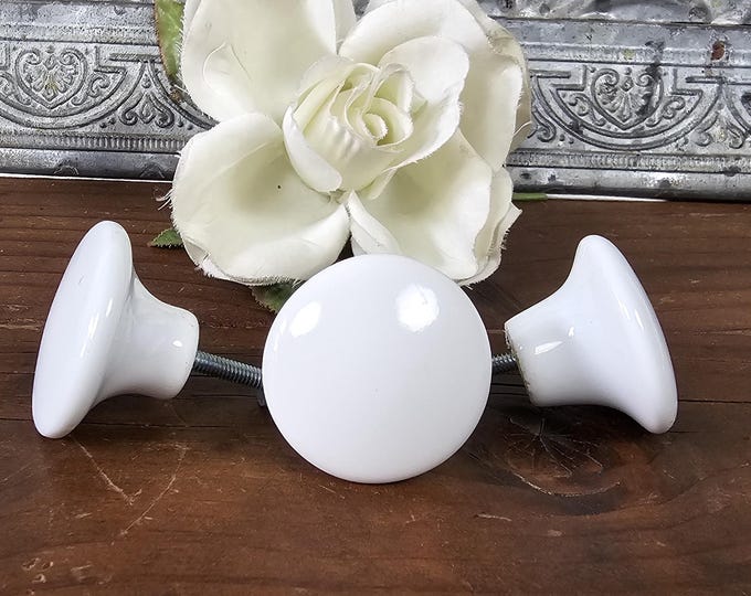 Vintage 1.5” White Porcelain Drawer Knobs - Made in Japan - Salvage Hardware set