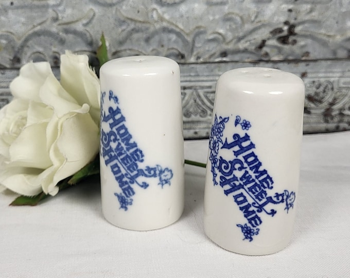Vintage Blue & White 'Home Sweet Home' Shakers - Farmhouse Kitchen Decor