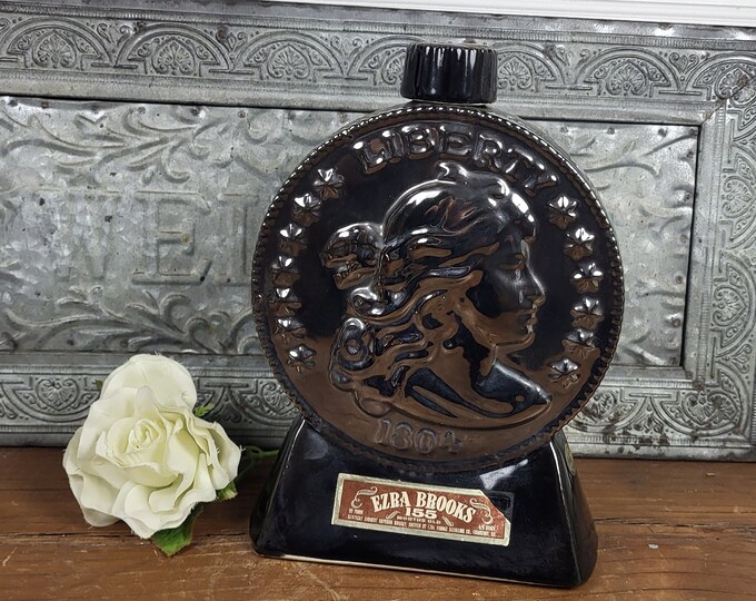 Vintage 1969 Ezra Brooks 1804 Silver Dollar Decanter - Bourbon Whiskey - Empty