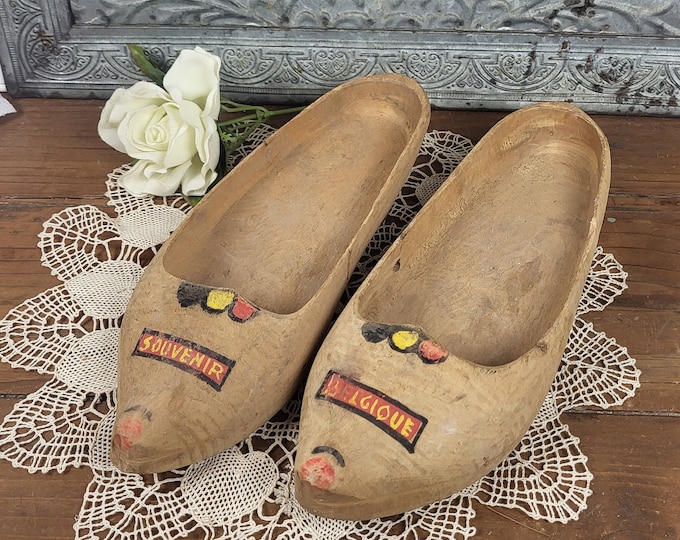 Vintage Hand Carved Womens Wooden Clogs - Shoes