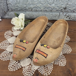 Vintage Hand Carved Womens Wooden Clogs - Shoes