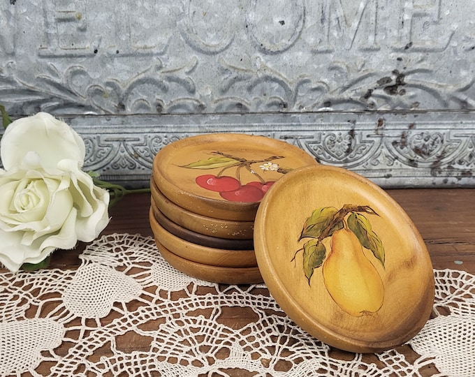 Set of 6 Hand Painted MCM Wooden Coasters