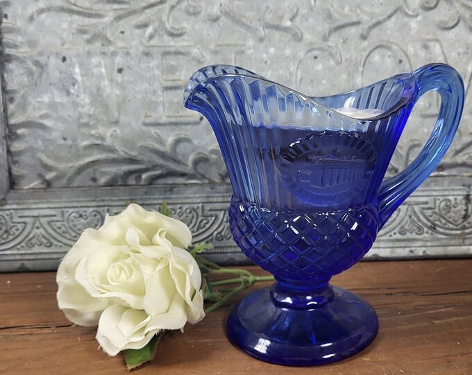 1976 Avon Fostoria Cobalt Blue Collectible Creamer with Mount Vernon
