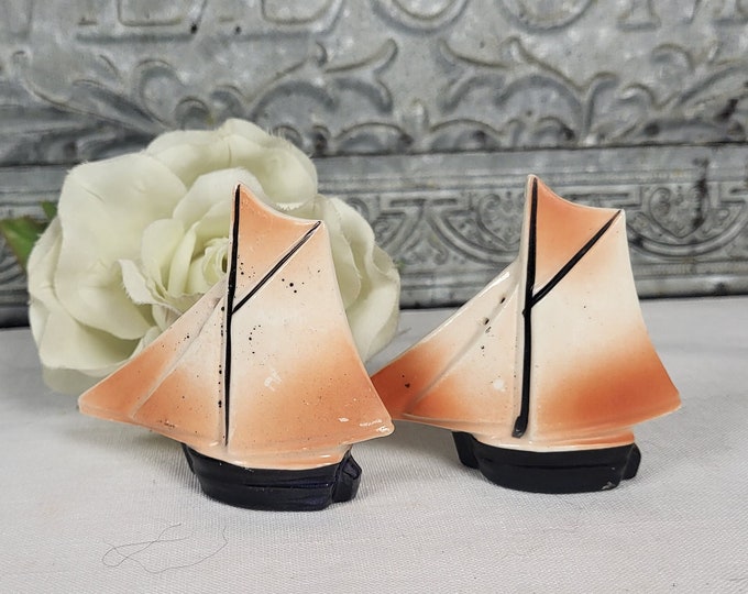 Vintage MCM Souvenir Sailboat Salt and Pepper Shakers | Retro Kitschy Kitchen