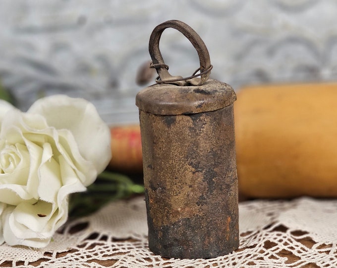 Antique Metal Riveted Cylindrical Cow/Goat Bell - Vintage Farm Decor