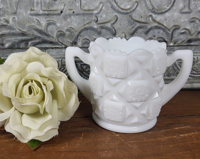 Old Quilt Milk Glass Sugar Bowl by Westmoreland