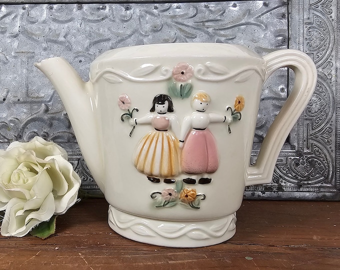 1930s-1940s Porcelier Dutch Boy and Girl Teapot - Made in USA - No Lid