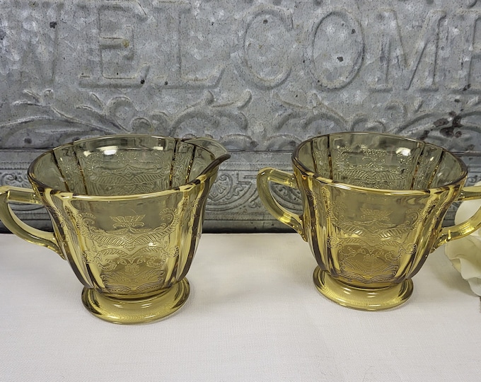 Depression Glass Footed Sugar and Creamer Recollection Amber by Indiana Glass
