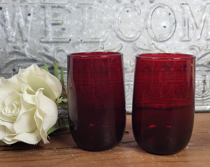 2 Royal Ruby Red Juice Glasses, 4 oz., Anchor Hocking