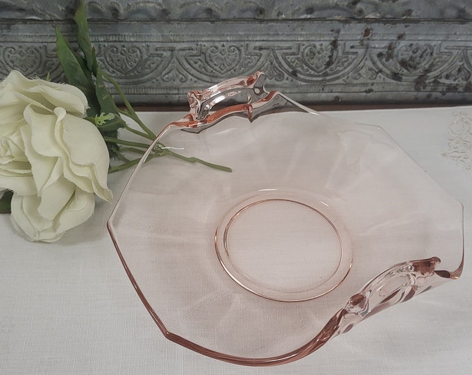 Vintage Fostoria Square-Handled Bon Bon Dish - Fairfax Pink Line 2375 Elegant Glass