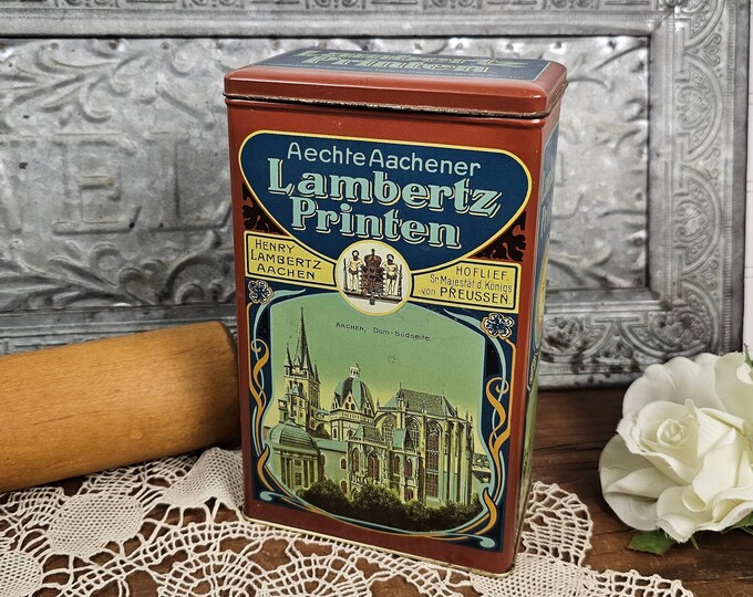 Vintage Cookie Tin, Aechte Aachener Lambertz Printen, Made in Germany