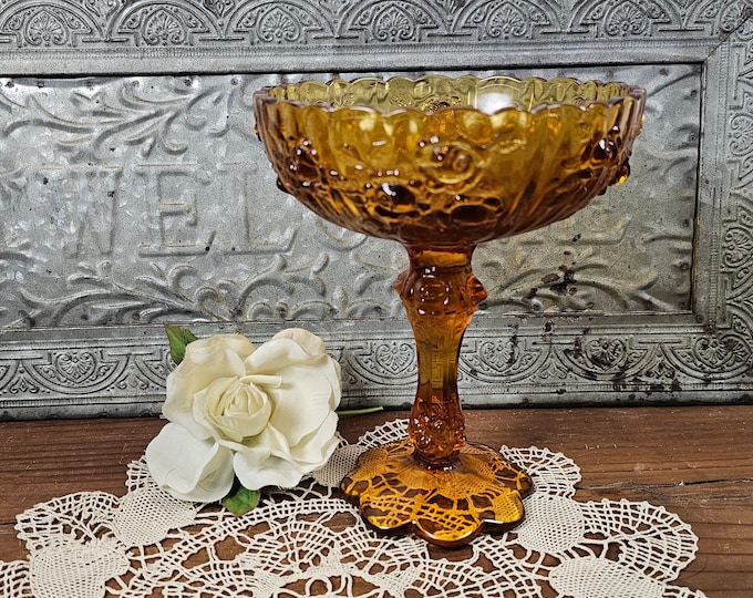 MCM Rose Amber Compote by Fenton