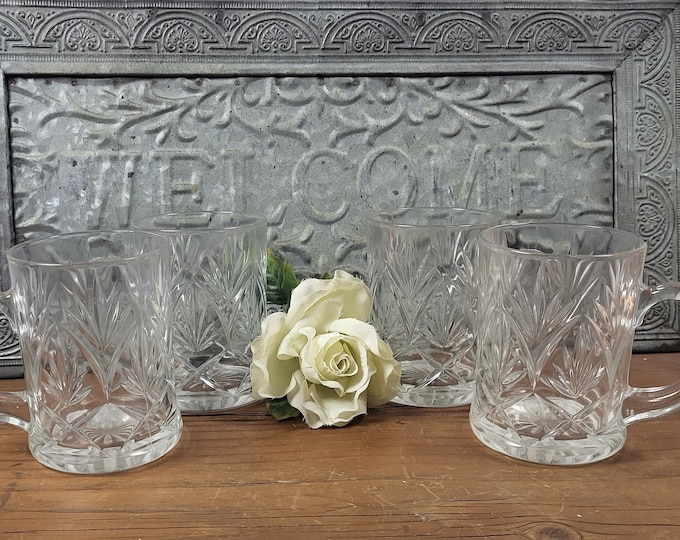 Vintage Paul Sebastian Pressed Glass Coffee Mugs - Arches and Fans Design - Set of 4