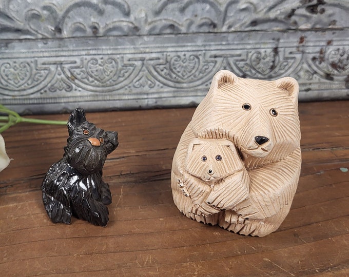 Artesania Rinconada Figurine: Bear with Cub or Scottish Terrier Puppy - Made in Uruguay
