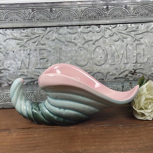Hull Pottery Cornucopia Vase or Planter - Ebb Tide Pink and Turquoise pattern