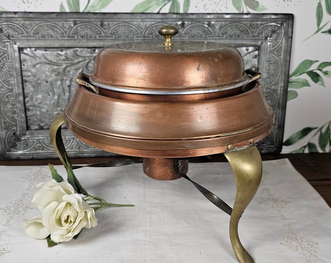 Vintage Copper Chafing Dish Set: Mid-Century Modern Kitchen Decor