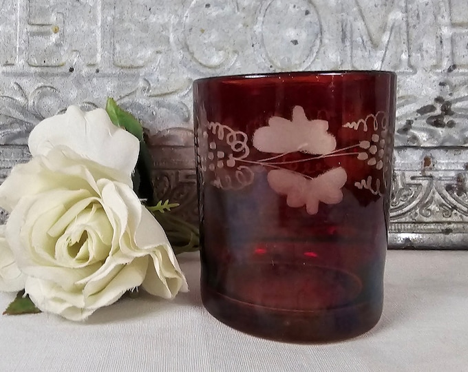 Vintage Ruby Red Glass-  Souvenir Glass - Hand Blown Bohemian Czech Style