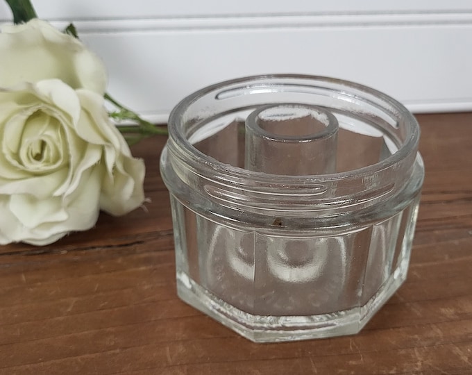 Vintage Sanford's Library Paste Jar: Octagon Glass Holder, USA Made - NoLid