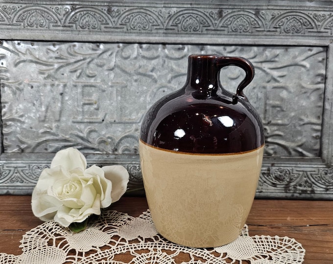 Vintage Two-tone Glazed Primitive Crock - Unmarked