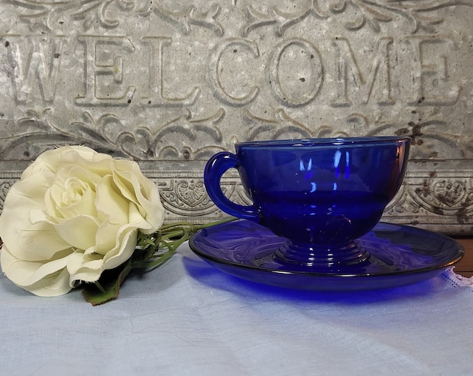 Cobalt Blue Moondrops Cup and Saucer Set by New Martinsville