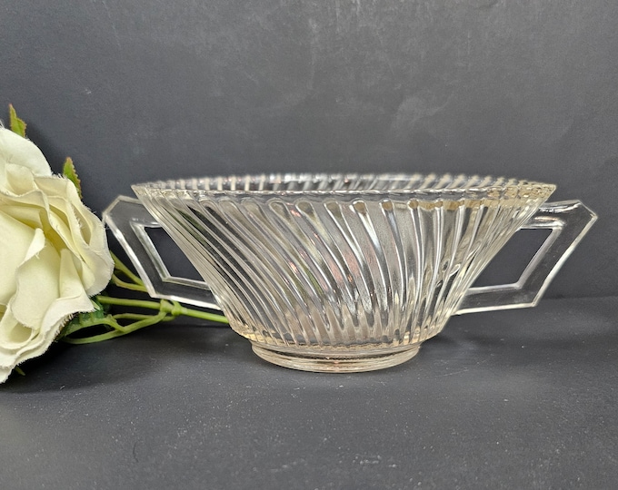 Depression Glass 2-Handled Cream Soup Bowl- Diana Clear by Federal Glass