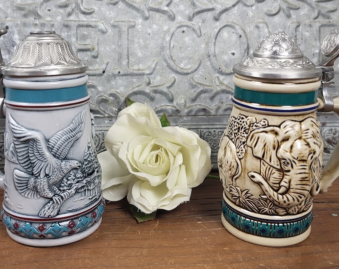 Avon 1990 Endangered Species Authentic Beer Steins - Choose Asian Elephant or Bald Eagle
