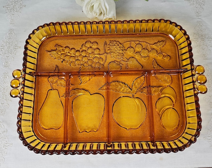 Vintage Fruits Amber Glass Tray by Indiana Glass - Vanity Organizer