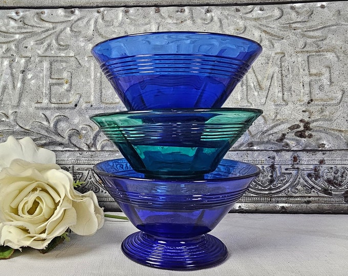 Set of 3 Footed Sherbet Bowls - Paneled and Ribbed