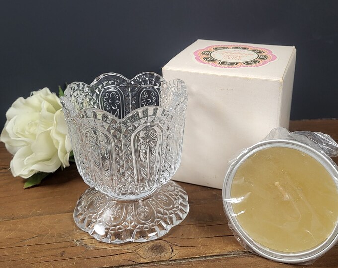 Vintage Avon Glass Fostoria Perfumed Candle Holder - VIB
