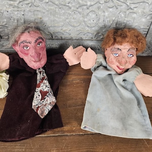 Pair of Vintage MCM Handmade Puppets