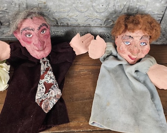 Pair of Vintage MCM Handmade Puppets