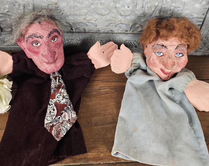 Pair of Vintage MCM Handmade Puppets