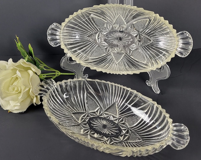 Set of 2 Vintage Handled Oval Olive Dishes - 573 Clear by Hazel-Atlas