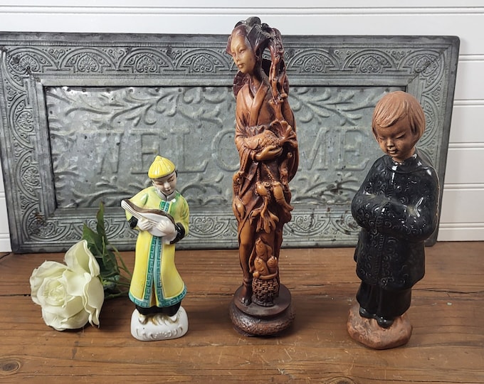 Vintage Asian Figurines: Choose Man with Guitar, Woman Fish Seller, OR Chinese Boy