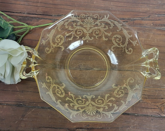 Vintage Fostoria Versailles Topaz Yellow Sweet Meat Dish with Bow Handles | Elegant Glass