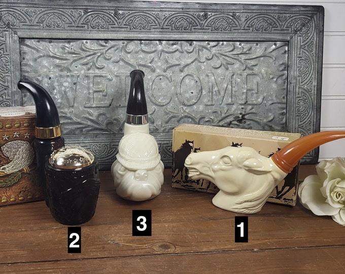 Vintage Avon Pipe Decanters – Choose from Wild Mustang, American Eagle or Bulldog