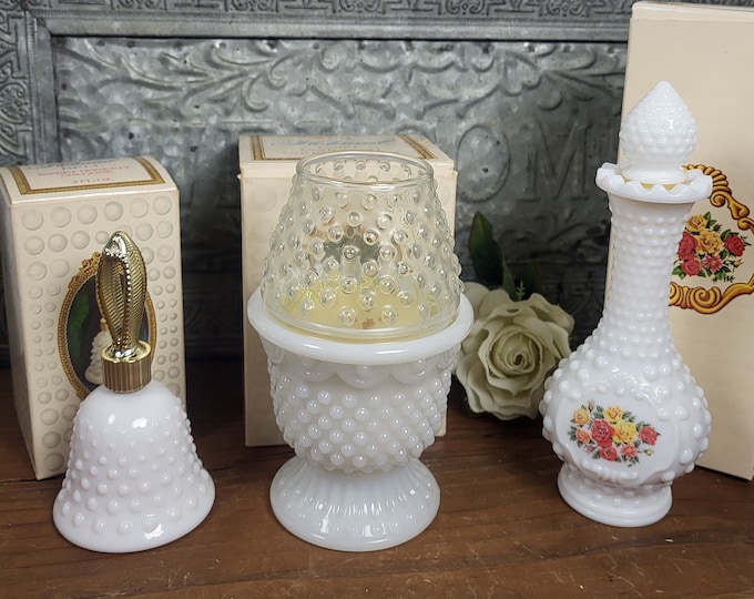 1970's Vtg Avon Hobnail Milk Glass Pieces - 2 to choose from
