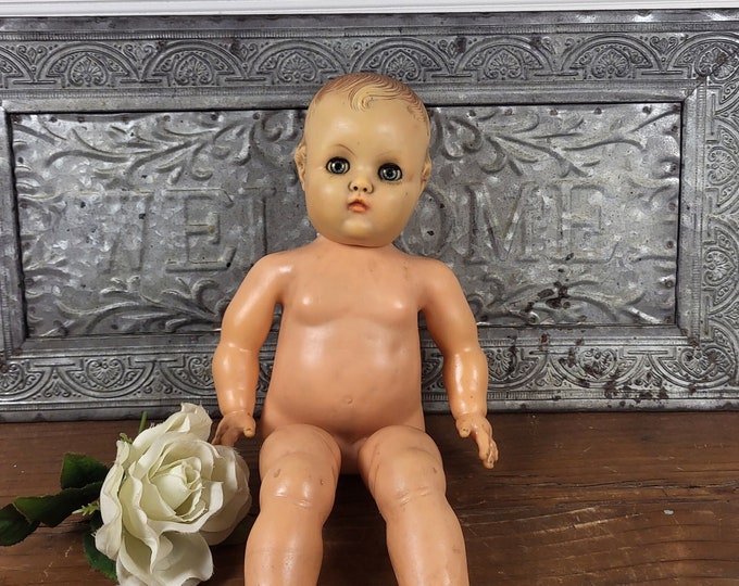 Vintage 1960s 14” Horsman Rubber Doll with Sleepy Eyes