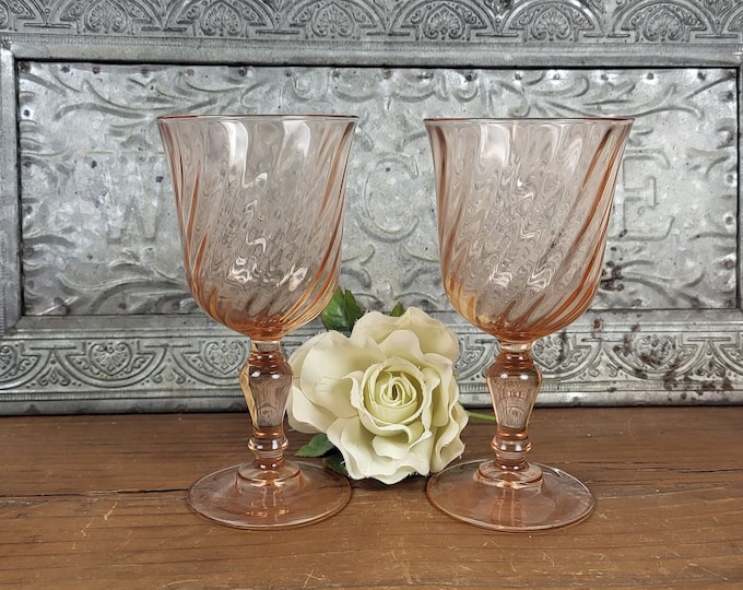 Water Goblets- Rosaline Pink (Swirl Optic) by Cristal D'Arques-Durand - Set of 2