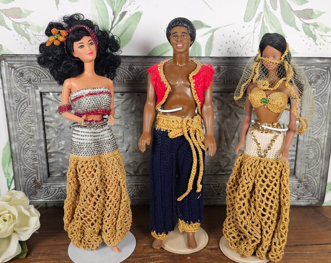 Arabian Nights 11.5” Fashion Dolls with Hand Crocheted Beaded Clothes, Set of 3