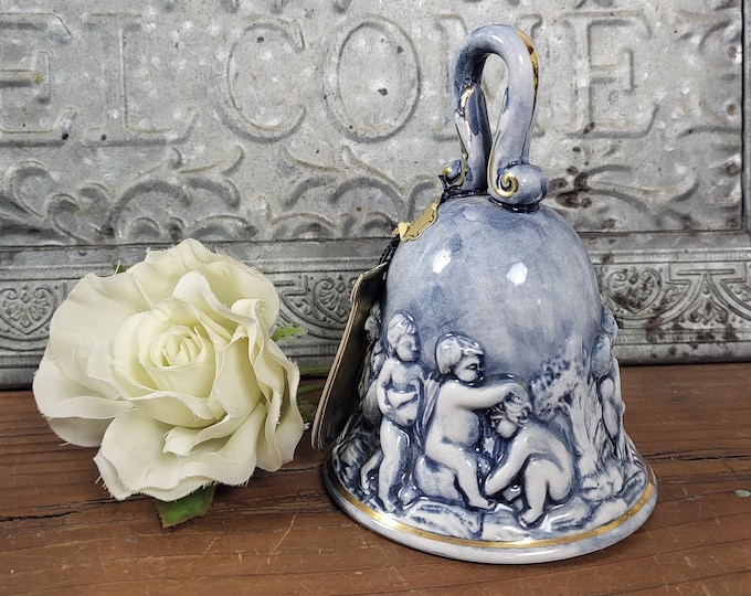 Vtg Cherub EB R Capodimonte Italy Hand Painted Bell with Tags
