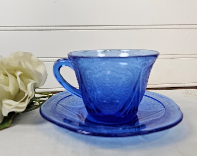 Depression Glass Hazel-Atlas Royal Lace Cobalt Blue Cup/Saucer Set or Saucer
