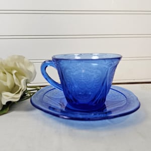 Cup/Saucer Set or Saucer - Royal Lace Cobalt Blue by Hazel-Atlas Cobalt Blue Depression Glass