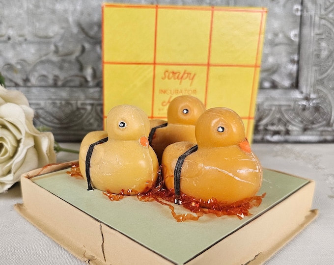 Rare 1940s Soapy Incubator Chickies in Original Box - Rare Collectible Nursery Decor