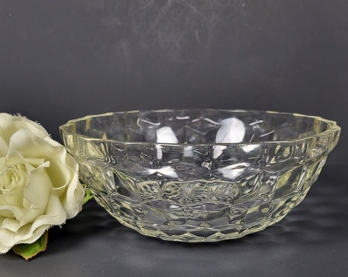 Depression Glass 6” Salad Bowl - Cube Clear by Jeannette Glass Company, Pennsylvania, USA