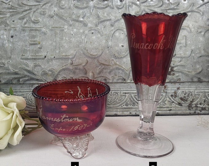 EAPG Souvenir Glass Ruby Flash Ruby Stain - 2 to Choose From