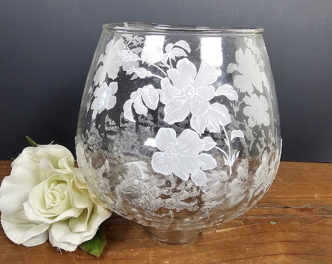Vintage Clear Glass Chimney Replacement with Floral Designs and Raised Abstract Flakes