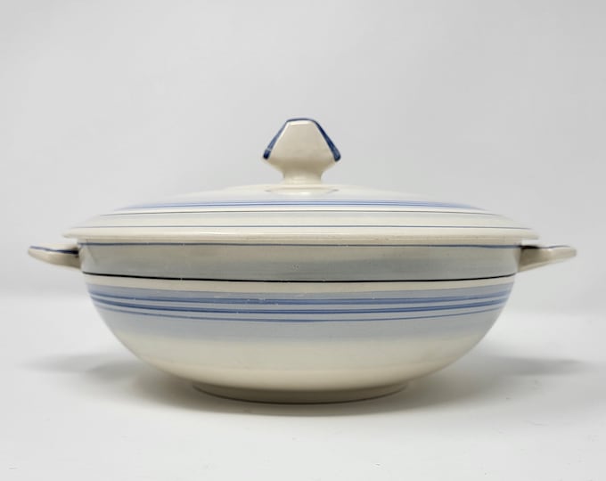 Gray's Pottery Blue Bands Casserole Dish and Lid made in Stoke-on-Trent England, 1930s