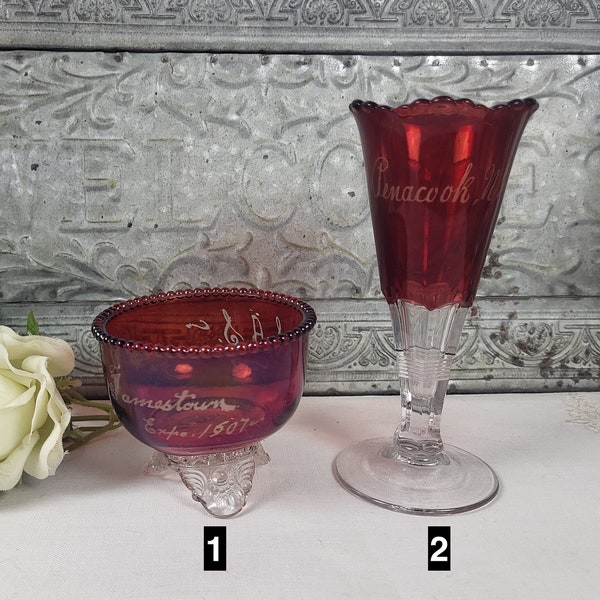 EAPG Souvenir Glass Ruby Flash Ruby Stain - 2 to Choose From